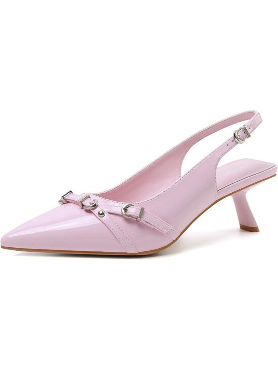 Shoes - Women's Pink Patent Leather Kitten Heels Pointed Toe Pumps Party Dressy Shoes